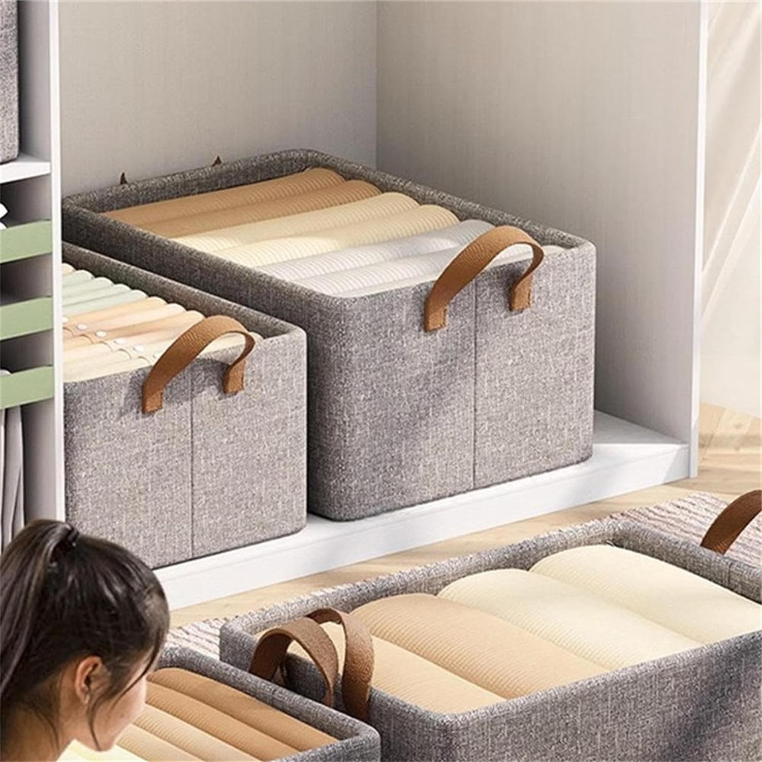 Foldable Wardrobe Organizer, Steel Frame Storage Box, Folding Fabric Baskets For Storage, Collapsible Steel Frame Storage Box, Stackable Closets Clothes Pants Jeans Storage Box, Household Large Capacity Storage Wardrobe Foldable Wardrobe Organizer, Steel Frame Storage Box, Folding Fabric Baskets For Storage, Collapsible Steel Frame Storage Box, Stackable Closets Clothes Pants Jeans Storage Box, Household Large Capacity Storage Wardrobe